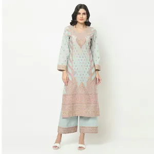Tissu en coton biologique tissé non coupé pour robe avec dupatta - Product Image 3