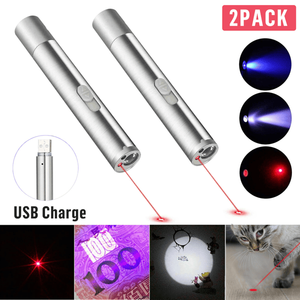 2 Pezzi Penna Giocattolo 3-in-1 per Animali Domestici Ricaricabile USB da 1mW con Torcia a Raggio Laser Rosso, Luce UV e 3 Modalità di Illuminazione - Giocattolo Interattivo per il Movimento degli Animali - Product Image 5