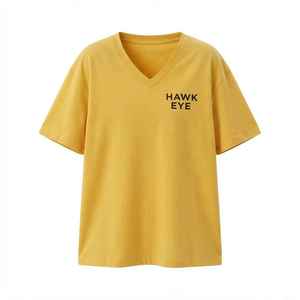 T-shirt à manches courtes jaune col en V pour femme Hawk Eye, coupe ample, en coton, jersey décontracté, logo imprimé, printemps été - Product Image 6