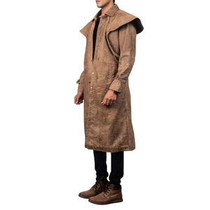 Abrigo Largo para Hombre, Estilo Gabardina, Color Marrón, Cuello Camisero, Cierre de un Solo Botón, Largo hasta la Rodilla - Product Image 1