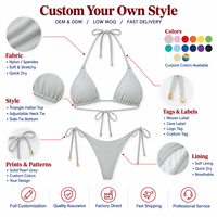 Set Bikini Pantai Dua Potong Model Segitiga Custom, Lapisan Ganda Berkilau Perak Mewah, Tali Pengikat, Bantalan Dapat Dilepas
