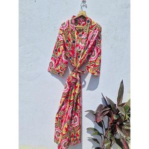 Robe Kimono en Coton Imprimé Abstrait Indigo pour Femme, Cache-maillot de Plage Léger, Peignoir Décontracté, Robe Cache-cœur - Product Image 1