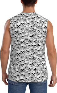 Men's <b>Skull</b> Pattern Sleeveless Tank <b>Top</b> O-Neck Gothic Style Breathable Polyester Knitted Workout Wear - Product Image 4