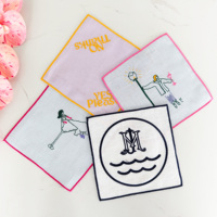 Serviette de cocktail monogramme, serviettes de cocktail, pour les mariages, couleur orange et marine, brodées, en lin pur, 100%, 6 "x 9", 20 pièces