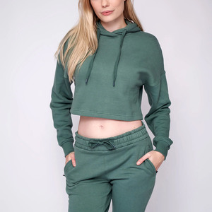 เสื้อครอปท็อปผู้หญิง เสื้อฮู้ดดี้ทรงครอปทันสมัย ผ้าฝ้ายเนื้อนุ่ม ฮู้ดปรับได้ แขนยาว สวมใส่สบาย แฟชั่นสตรีทแวร์ - Product Image 3