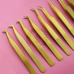 Private Label Gold Color 45 90 Degree L Shape Fiber Tip Tweezers Eyelash Extension Tweezers Volume Lash Extension Tweezers - Product Image 4