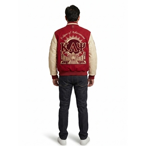 Chaqueta Varsity Premium Personalizada para Hombre, Talla 3XL, de Lana Melton con Mangas de Cuero, Bordada, Estilo Urbano, con Letras de Chenille, para Fraternidades - Product Image 2