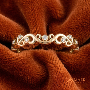 14K Yellow <b>Gold</b> Scrollwork Filigree Wedding Band Bezel <b>Set</b> Moissanite Diamond Eternity <b>Ring</b> for Women Round Cut Lab Diamond <b>Ring</b> - Product Image 2