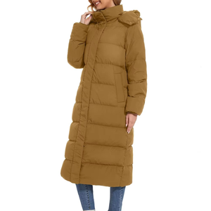 Abrigos de plumón para mujer, chaqueta larga acolchada, chaquetas de invierno, abrigos cálidos de moda para exteriores, abrigo largo con cremallera y capucha - Product Image 2