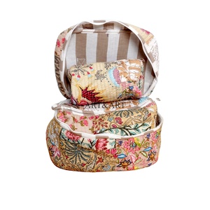 Ensemble de sacs en coton faits à la main pour femmes, imprimé floral, écologique, léger, trousse de maquillage, étui de toilette imperméable, sacs cosmétiques - Product Image 5