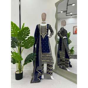 Conjunto de traje de fiesta chino tradicional de diseñador con hilo y trabajo de secuencia - Product Image 2