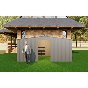 Nuovo Capanno da Esterno 4x3,3 m Grigio, Multiuso in Metallo per Attrezzi e Legna da Ardere - Product Image 1