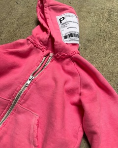 Sweat à capuche rose surdimensionné personnalisé pour femme, entièrement zippé, en molleton de coton épais, avec bords bruts et effet vieilli, OEM ODM Streetwear - Product Image 3