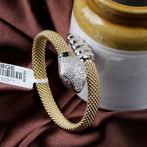 925 Sterling <b>Silver</b> Snake Cuff <b>Bracelet</b> Yellow Gold Plated Cubic Zirconia <b>Bangle</b> for Women Vintage Fine Jewelry Gift - Product Image 3