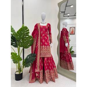 เสื้อปาร์ตี้ที่สวยงามและ Sharara พร้อม Dupatta ช่วยเพิ่มลุคชาติพันธุ์ของคุณด้วยอุปกรณ์เสริมนี้ - Product Image 5