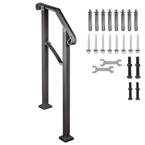 Arco # 2 Ringhiere in Ferro Battuto per Gradini Esterni, Ringhiera Flessibile per Portico in Nero, Adatta per 2-3 Gradini - Product Image 1