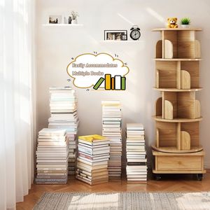 Libreria Girevole a 5 Ripiani per Spazi Ristretti, Espositore Rotante a 360 Gradi con Ruote, Libreria Salvaspazio - Product Image 6