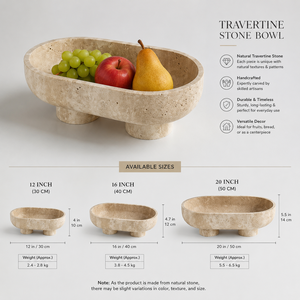 Bol en travertin naturel sculpté à la main, résistant à la chaleur, compatible four, biodégradable, plateau de service, plat à fruits, beige, méditerranéen - Product Image 5
