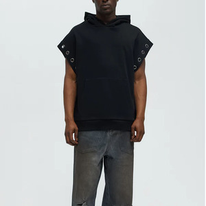 Sweat-shirt à capuche sans manches pour homme, coupe ample, en molleton de coton avec poche, couleur unie, vêtement décontracté pour l'automne, par Salamons Wears - Product Image 2