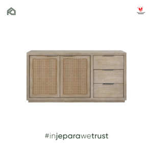 Aparador Escandinavo de Madera Maciza y Ratán Hecho a Mano, Ecológico, con 3 Cajones, Diseño de Mimbre Natural para Sala de Estar, Hotel, Villa - Product Image 4