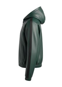 Designer Men's Forest Green Leather Co-Ord Set with Full-Zip Hoodie <b>Jacket</b> and Tailored Jogger Trousers - Product Image 2