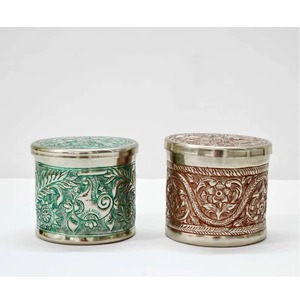 Beautiful Engraving Golden Metal Spice <b>Box</b> with Lid Dust Resistant <b>Herb</b> Storage Container for Kitchen Use - Product Image 1