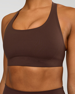 Soutien-gorge de sport dos nageur pour femme, couleur unie, col rond, sans couture, maintien moyen, pour yoga et fitness - Product Image 5