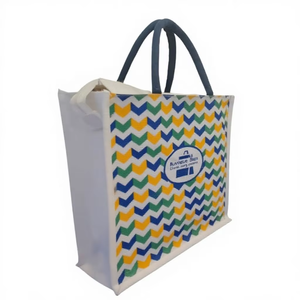 Sac de rangement en jute imprimé avec motif chevron, écologique, réutilisable, durable, multi-usages, sac de rangement pour la maison, Inde - Product Image 1