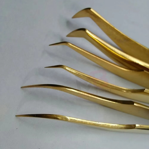 Pinzas Profesionales para Extensión de Pestañas, Chapadas en Oro, con Puntas Curvas Semi y Fuertes, Set para Injerto de Pestañas Individuales y de Volumen - Product Image 5