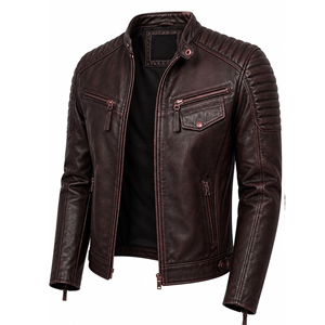 Chaqueta de Cuero Premium para Hombre, Estilo Motero Clásico, Corte Ajustado, Abrigo Casual de Invierno - Product Image 1