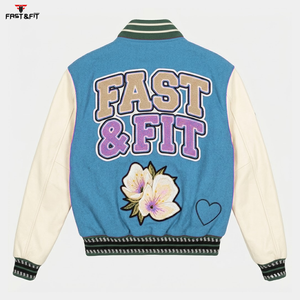 Veste universitaire en toile brodée sur mesure, 100 % coton, coupe-vent et respirante, pour le baseball et l'hiver – Vente en gros - Product Image 4
