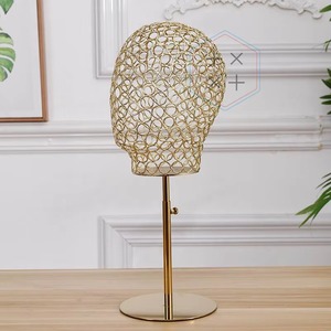Glam Gold Wire Mannequin Head Stand Adjustable Height Metal <b>Display</b> Rack for Home Decor - Product Image 1