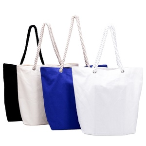 Nouveau design de sacs de plage en coton réutilisables et durables avec poignée en corde sac fourre-tout écologique sacs de plage en toile de coton pour femmes - Product Image 3