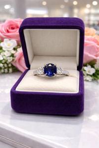 แหวนหมั้นพลอยไพลินธรรมชาติทรงกลม เงินแท้ 925 แหวนสัญญาสำหรับเจ้าสาว สำหรับผู้หญิงทุกขนาด - Product Image 3