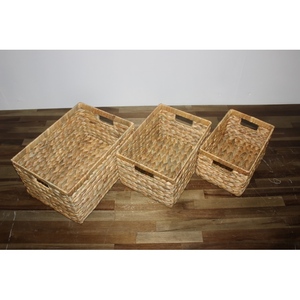 Trending Rectangle Natural Water Hyacinth Storage <b>Basket</b> With Handles Rustic Multi Purpose Neatening Organizer - Product Image 6