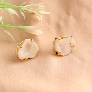 Authentic white geode druzy agate stud <b>earring</b> screw <b>post</b> handmade stud <b>earring</b> handmade <b>earring</b> for her everyday wear fashion - Product Image 5