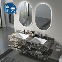 Lavabos dobles de 1400mm, losa de mármol brillante de lujo, lavabo sin costuras, tocador, estilo moderno, juego de armario de baño de piedra sinterizada con espejo