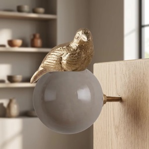 <b>Ceramic</b> Bird Perched Cabinet <b>Knob</b> Grey with Gold Accent Modern for Kitchen Living Room & Bathroom Drawer Handle Eco-Friendly - Product Image 4