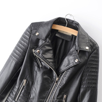 Gran oferta, abrigo negro para mujer, manga larga, Otoño, cremalleras de motorista, prendas de vestir, chaquetas de piel sintética para motocicleta, ropa de calle para mujer