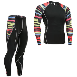 Leggings de compression noirs pour hommes avec rayures colorées, séchage rapide, en spandex et nylon, coupe ajustée, toutes saisons - Product Image 1
