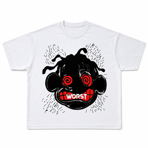 เสื้อยืดแขนสั้นสีขาวสำหรับผู้ชาย พิมพ์ลายการ์ตูนมอนสเตอร์ พิมพ์ลายสกรีน คอกลม สไตล์สตรีท ทรงปกติ สั่งทำพิเศษ - Product Image 1
