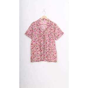 Ensemble 2 pièces décontracté pour femme, automne 2024, 100 % coton tissé, motif floral, respirant, taille élastique, manches courtes, lavable en machine, Hand Block26 - Product Image 2