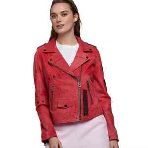 Chaqueta de cuero acolchada con estampado y tejido, estilo motero, con hombros acolchados y relleno de algodón de grano suave para mujer - Pedidos de importación profesionales - Product Image 1