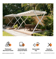 Gazebo en aluminium robuste avec toit rétractable manuel, tissu Sunmate imperméable et anti-UV pour terrasse extérieure
