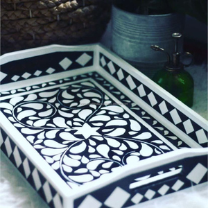 Bandeja de incrustaciones de hueso de calidad superior | Bandeja de servicio rectangular con patrón geométrico llamativo para decoración moderna, venta al por menor y regalos - Product Image 4