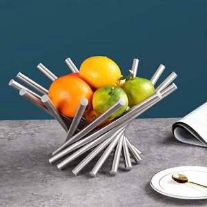 Antique Rotating Silver Rod Metal <b>Basket</b> For Home <b>Table</b> Centerpiece Space Saving Fruit Storage And Decor Handcrafted From India - Product Image 1