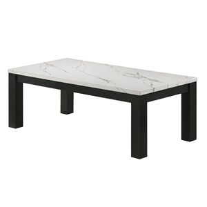 Set di 3 Tavoli da Soggiorno in Legno con Piano in Finto Marmo Bianco e Nero, Include Tavolino da Cocktail e Due Tavolini Abbinati - Product Image 2