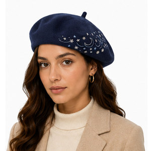 Stylish Merino Wool <b>Beret</b> Hat Premium Felt <b>Beret</b> with Minimal Embroidered Accent for Timeless Fashion Looks - Product Image 2