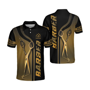 เสื้อยืดคอกลม แบรนด์ Custom Barber Jersey ผ้าโพลีเอสเตอร์ 320 กรัม ทรงปกติ แขนสั้น ป้องกันรอยยับ พิมพ์ลายแบบ Sublimation  พร้อมสกรีนโลโก้ส่วนตัวด้านหน้า - Product Image 3