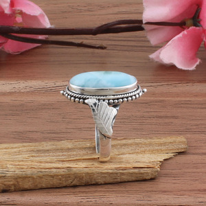 Anillo de Plata de Ley 925 con Larimar Azul Natural en Engaste Biselado, Diseño de Olas Marinas, Gema para Mujer, Clásico, Piedra Azul Caribeña, para Boda - Product Image 4